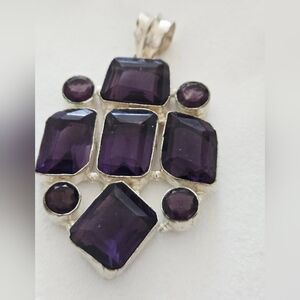 Artisan Hand Crafted Sterling Silver (925) and Amethyst Color Glass Pendant